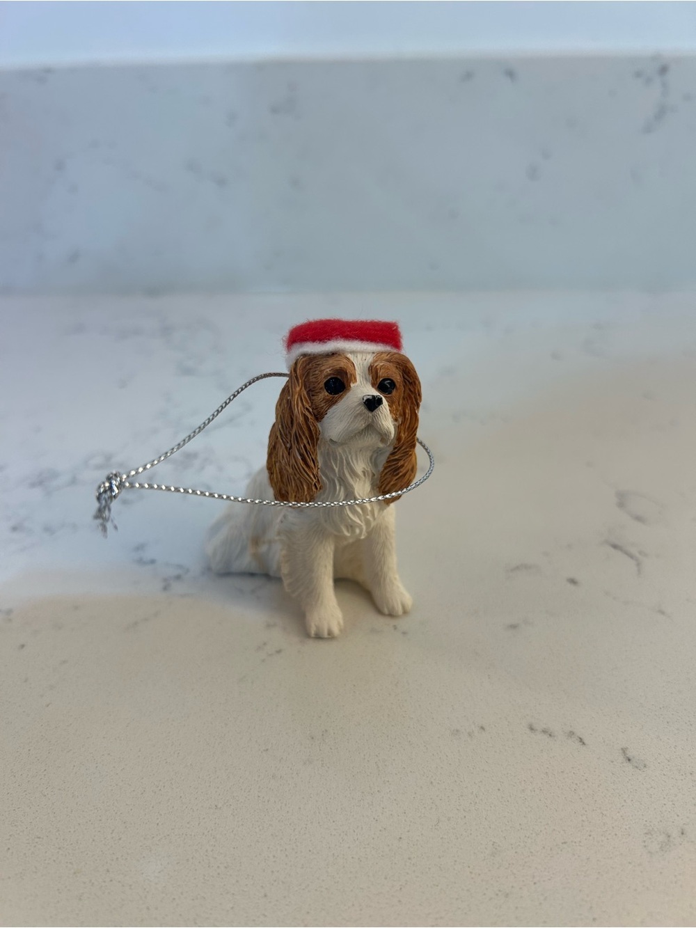 Sandicast Cavalier King Charles Ornament with Red Santa Hat